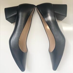 Antonio Melani Black Leather Block Heel Pointed Toe Pumps Size 6M